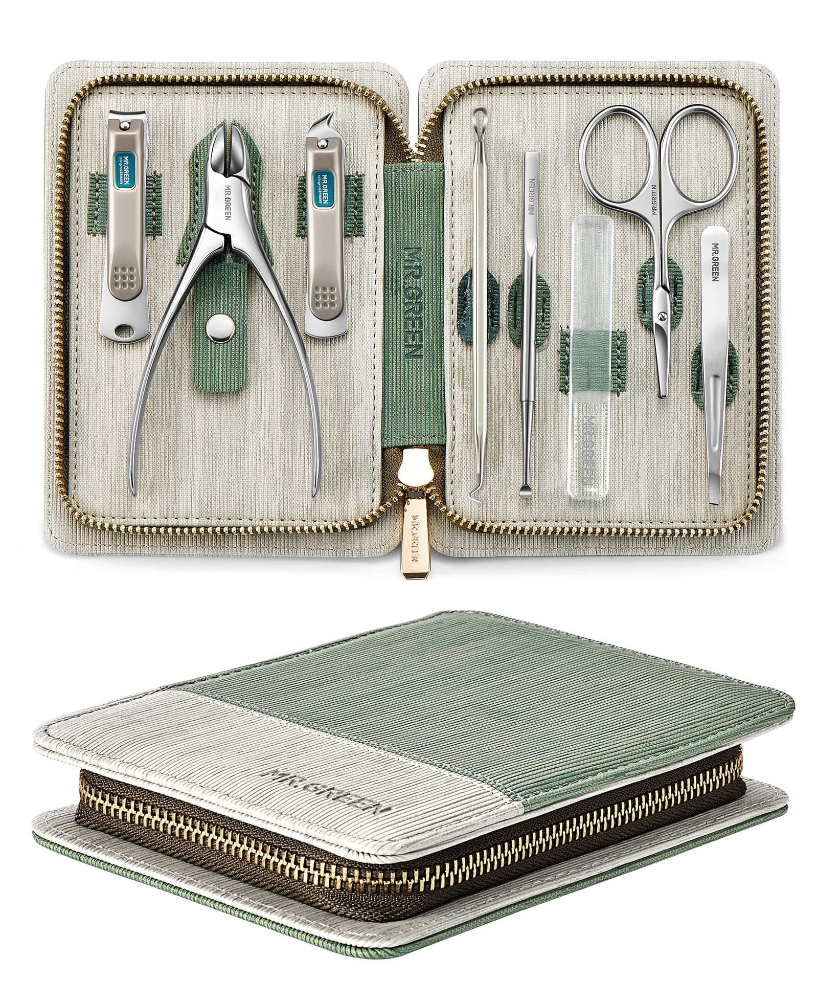– Manicure Set 8 In 1,Professional Pedicure Kit,Stainless Steel Kit,Portable Travel Grooming Kit Nail Care Tools,Nail Clippers Tools With Leather Case (Green)