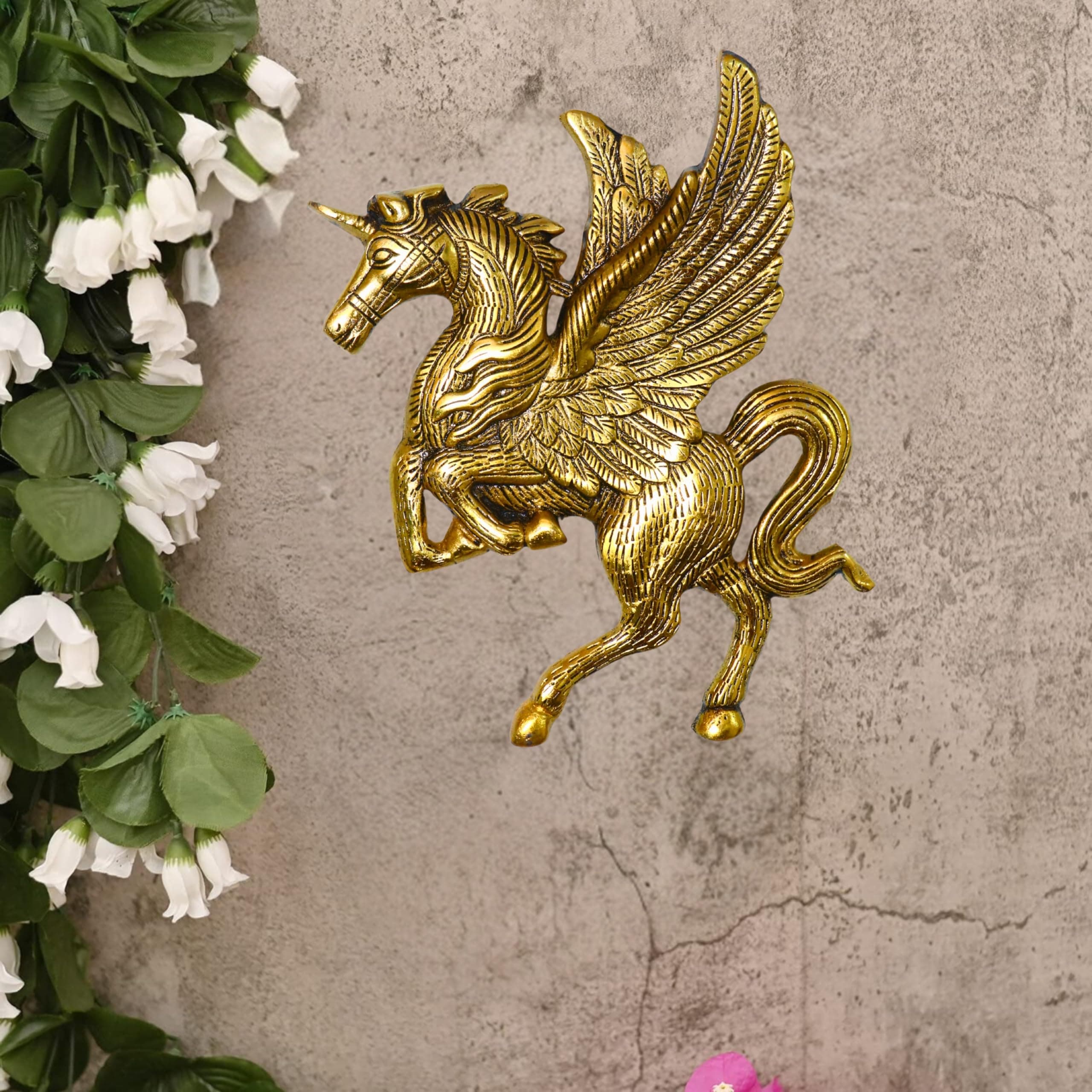 CHHARIYA CRAFTS Metal Horse Statue Flying Angel Horse for Home and Office Decorative Showpieces & Gift Article Lucky Feng Shui Wall Decor