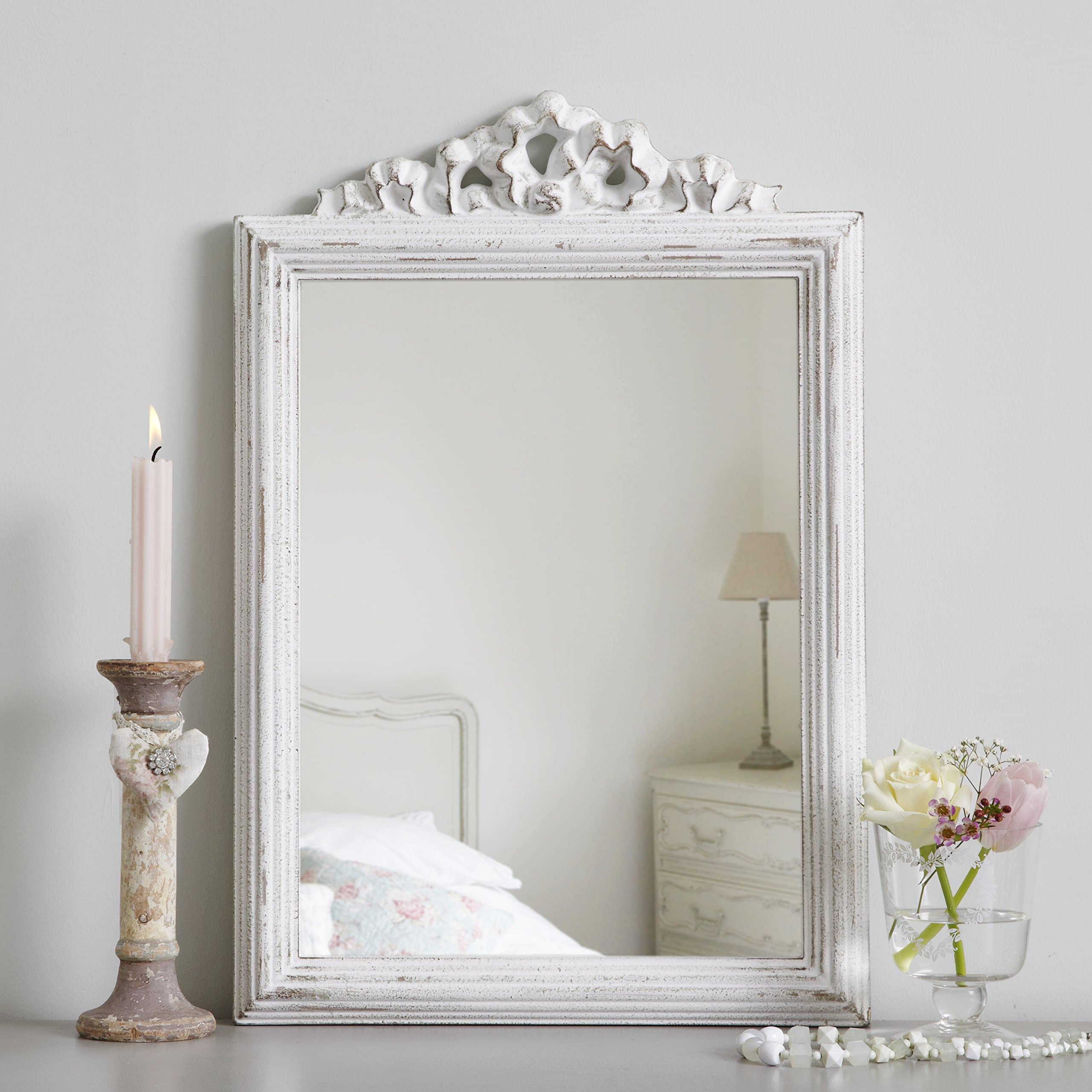 Live Laugh Love 36 x 52 cm Painted French Shabby Chic Mirror - Antique White