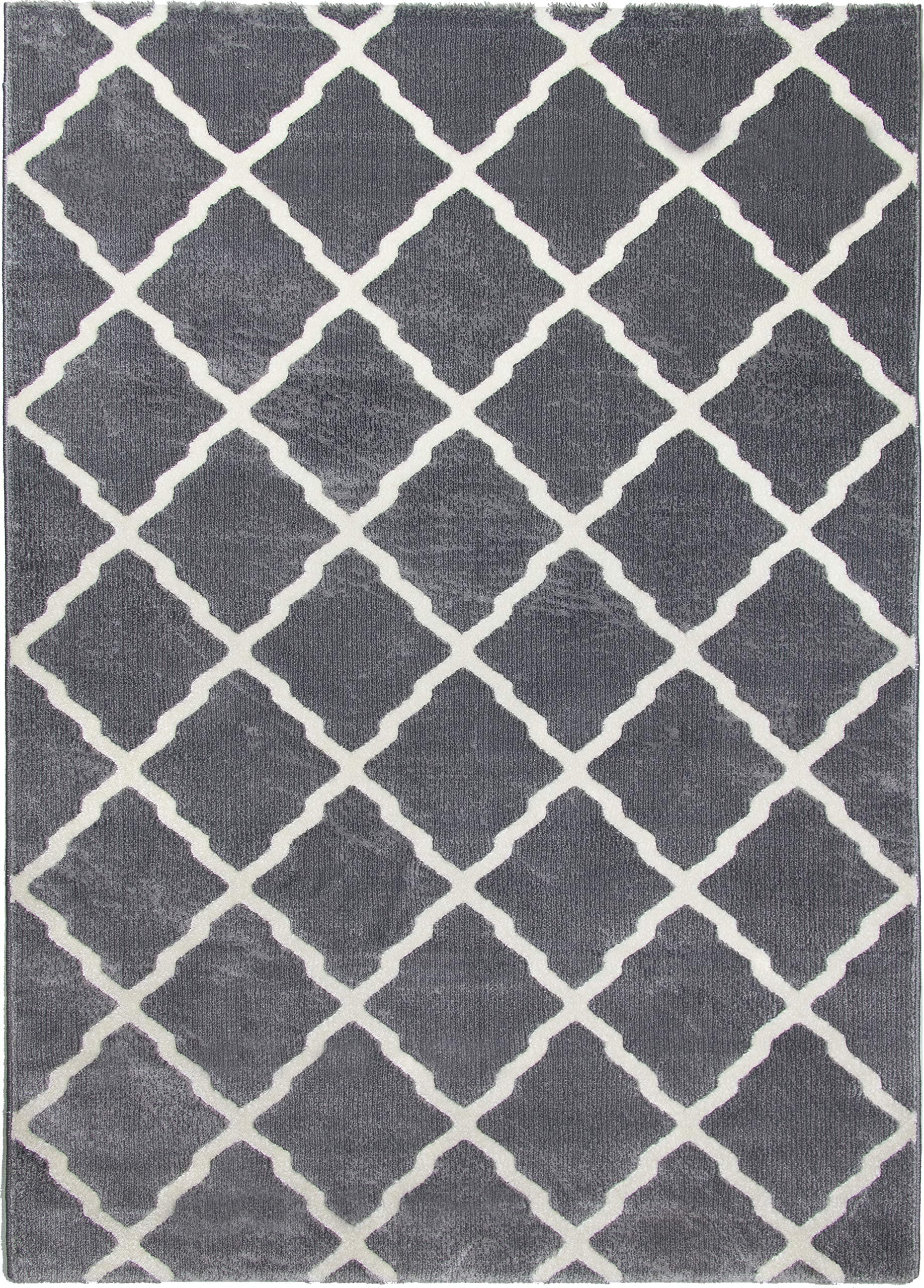 SrS Rugs® Toscanna Collection Classic Moroccan Trellis Rug Runner Mat Geometric Design for Living Room, Bedroom, Hallway with 12mm Soft Smooth Pile (Light Grey, 160cm x 220cm)