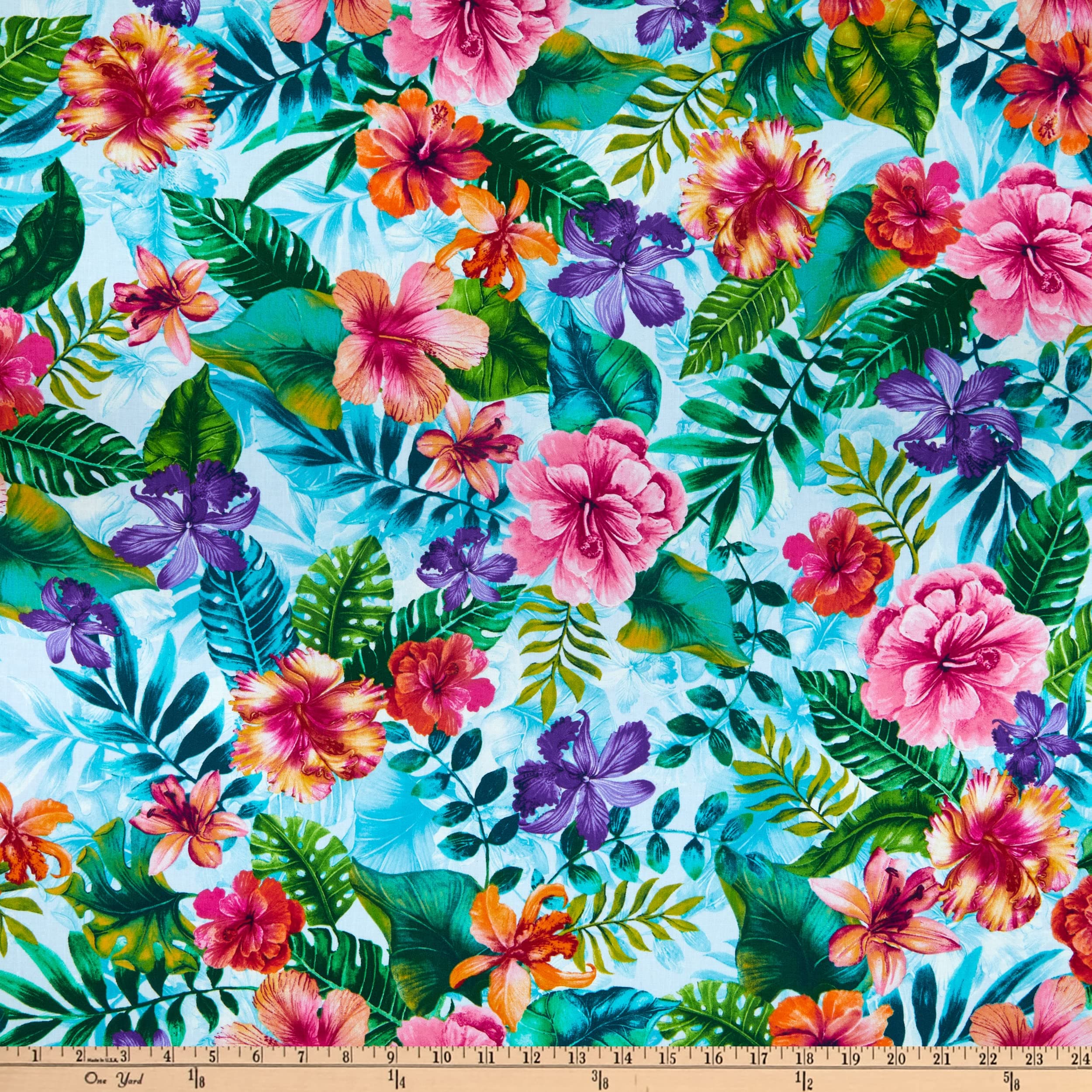 Timeless Treasures Tropical Paradise Hibiscus Multi, Quilting Fabric by the Yard
