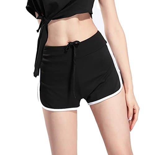 Wgwioo Women Casual Loose Cotton Elastic Waist Yoga Sports Running Short Pants /Pack Of 2/ . Black . L