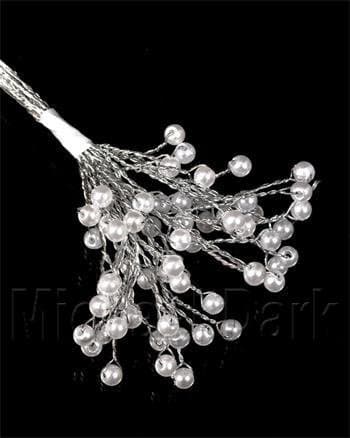 14cm White Pearl Spray on Silver Wire