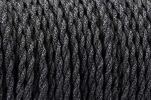 Twisted Silk Braided Vintage Fabric Coloured Lighting Cable Flex 2 core 0.75mm (Black & White)