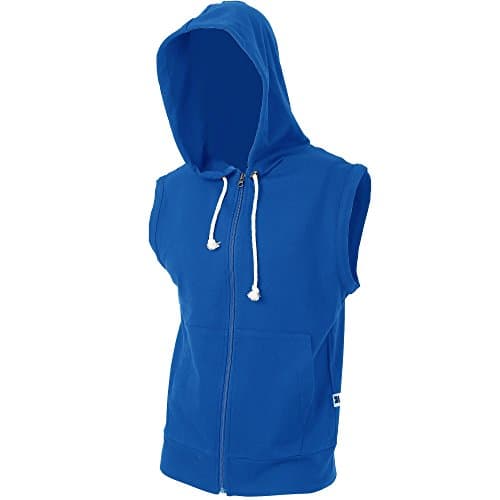 MAJECLO Men's Active Sports Lightweight Sleeveless Hoodie Zip-up(XXL, Blue)