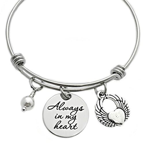 Always In My Heart Memorial Bangle Bracelet - Engraved Jewelry