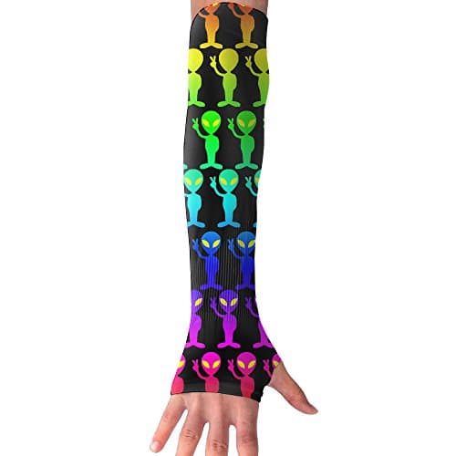 Funny Rainbow Aliens Anti-UV Cuff Sunscreen Glove Outdoor Driving Half Refers Model Arm Sleeve For Riding Bicycles Fishing Running Climbing Unisex