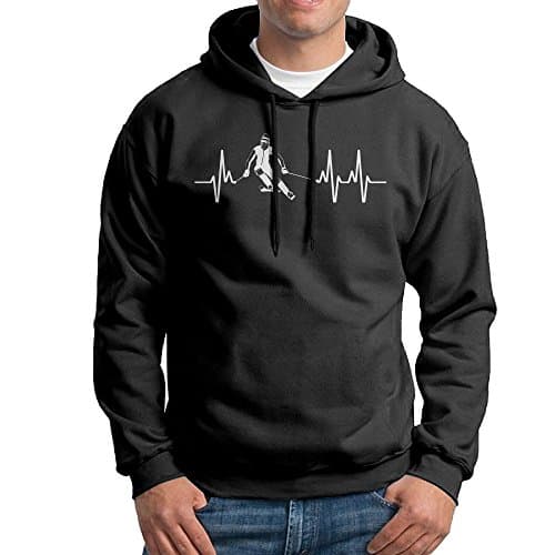 Men's Ski Heartbeat Skiing Sports Hoddie Black