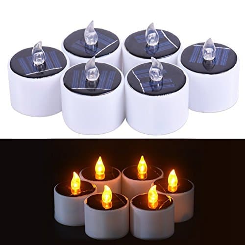 Christmas Decor 6 Pieces Romantic LED Flameless Candles Lights/Lamps, Solar Power LED Tea Light Candles Nightlight for Home Decor (Yellow Flickering)