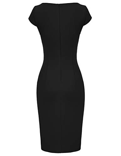 GRACE KARIN Summer Slim Fit Midi Bodycon Dress 1950s Rockabilly Drape Decorated Drama Show Vintage Dress Black M