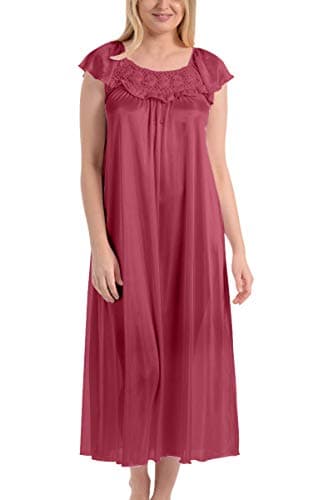 EZI Women's Satin Silk Ruffle Long Nightgown