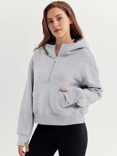 Trendy Queen Womens Hoodies Quarter Half Zip Pullover Oversized Sweatshirts Half With Pockets Fall Clothes GreyL