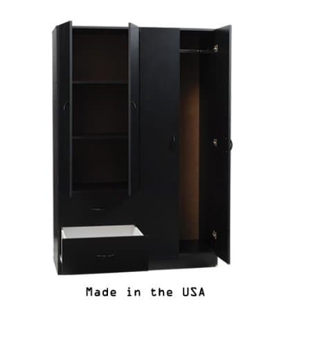 HEG Ready to Assemble 48 Inch Four Door Wardrobe Bedroom Armoire with Space for Hanging-Drawer and Shelves(Black, 20''d X 48''w X 72''h)