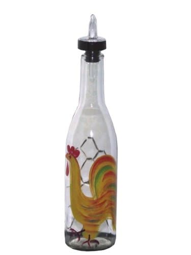 Golden Rooster Design on Clear Glass Pour Bottle. Hand Painted