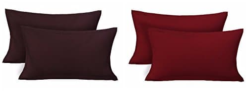 Clasiko Cotton 200 TC Pillow Cover, Standard, Brown, Maroon, 4 Pieces