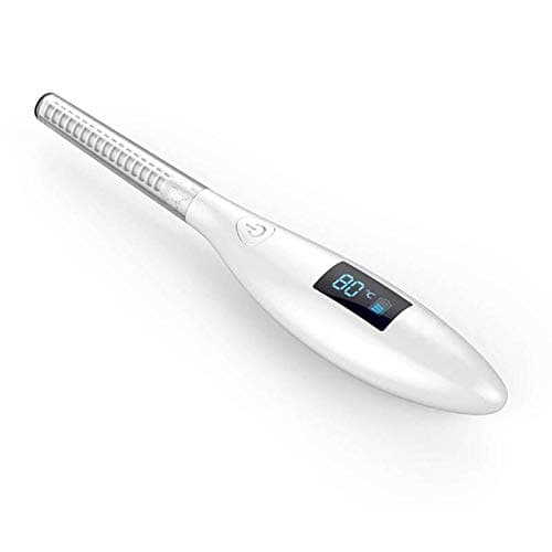 Heated Eyelash Curler - Best Mini Electric Heat Eye Lash Curling Kit with Comb - Portable USB Rechargeable Heating Eyelash Brush with LCD Display (White)