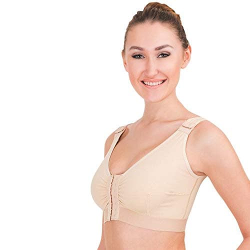 Post-Surgical Liposuction Compression Support Bra Front Closure with Adjustable Straps (Beige, XXL)