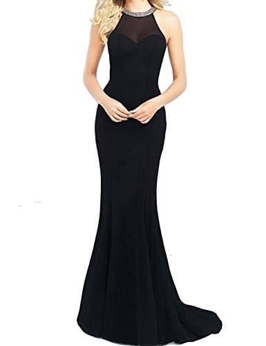 Promstar Women's Elegant Tulle Beaded Halter Long Cockail Prom Evening Dresses