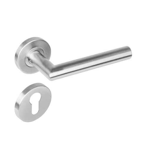 Intersteel Satin Stainless Steel Right-Angled 90 Degree On Round Rose with Euro Profile Escutcheons Door Handle Set