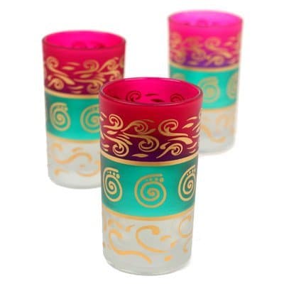 Casablanca Market Moroccan Berber Tea Glasses, Pink/Green/White, Set of 6
