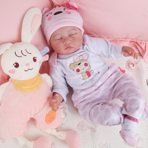 Reborn Baby Doll Girl, 22 inch Soft Weighted Body, Cute Lifelike Handmade Silicone Sleeping Doll