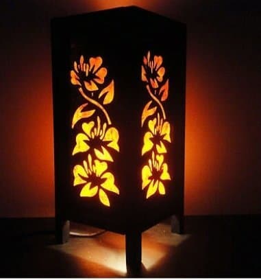 Thai Vintage Handmade Asian Oriental Orange Hibiscus Flowers Art Bedside Desk or Table Lamp Shades