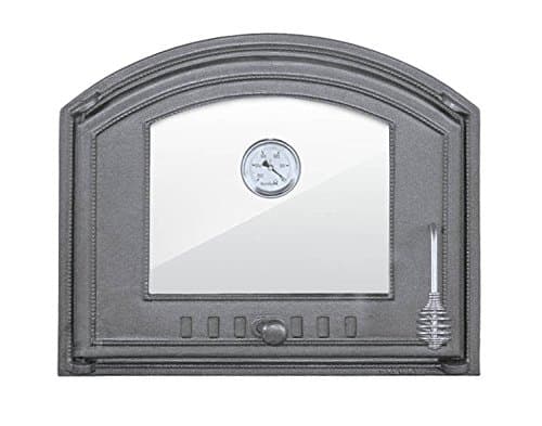 Tradehub Cast iron fire door pizza bread stone wood oven stove smoke clay fireplace with thermometer and heat resistant glass | External dimensions: 485x315 mm | Opening direction: left