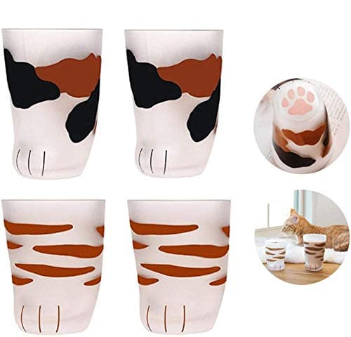 4 Pack Cat Paw Cup,Cat claw Cup Milk Glass Frosted Glass Cup Cute Cat Foot Claw Print Mug Cat Paw for Coffee Kids Milk Glass Cups Tumbler Personality Breakfast Milk Cup (4pack,color 1+color 2)