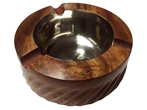 WhopperOnline Wooden Premium Quality Antique Ashtray, Beautifully Handicrafts and Strip Design Brown Color, Ash Catcher Cigar Holder Smoking Ashtray for Men & Women's