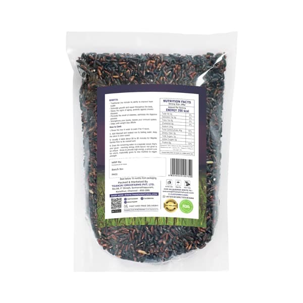Thanjai Natural 1kg Karuppu Kavani Boiled Rice (Black Rice) Pure Traditional Method Farmed Rice , 1000g