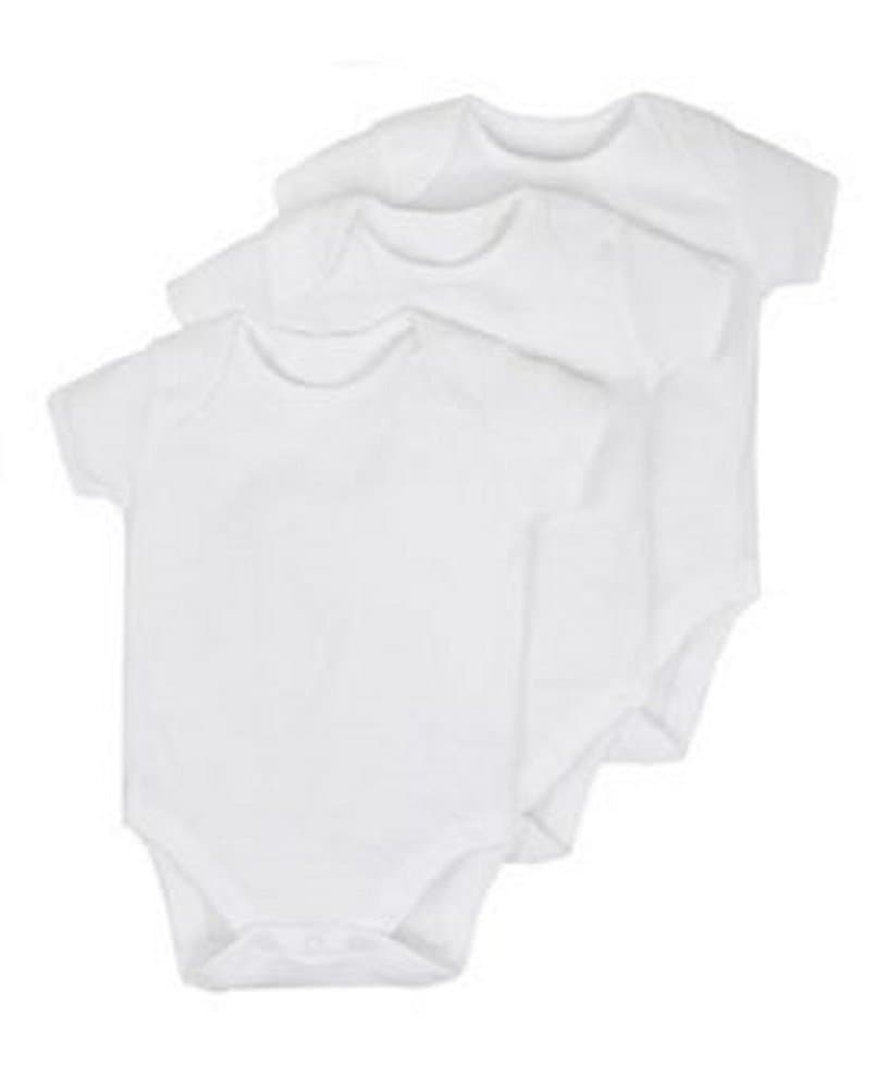 Baby Bodysuit/Babygrow/Vest ***New*** 100% Cotton White 0-3-6-9-12 (Pack of 3) (0-3)