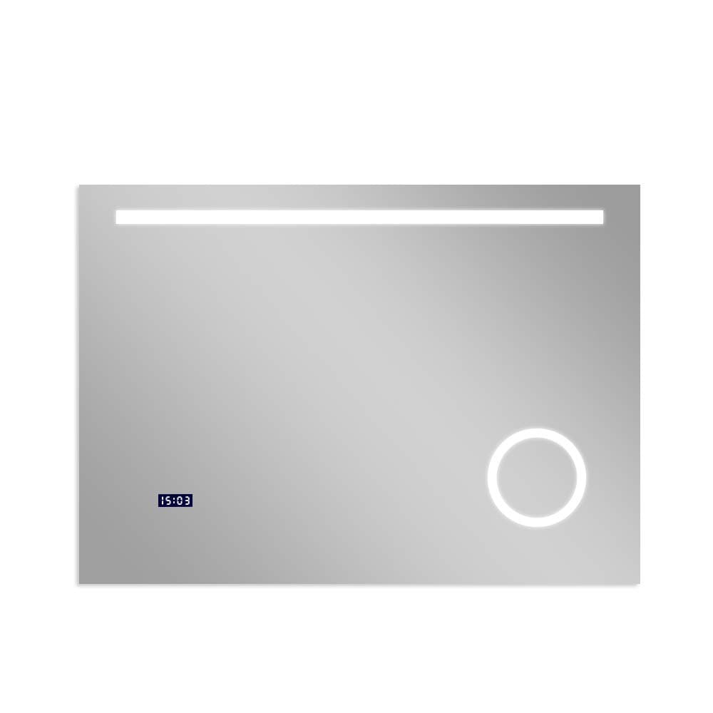 Gatesea 1000x700mm LED Lighted Bathroom Mirror Wall Mounted Anti-Fog + Clock + 3X Magnifying + Sensor Switch for Makeup Energy Efficient Illuminated Mirror