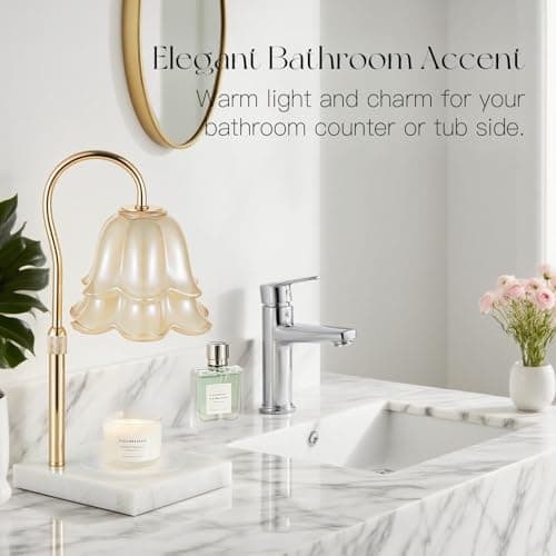 Candeldo Candle Warmer Lamp with Timer: Flower Candle Warming Lamp with Marble Base Height Adjustable Wax Warmer Dimmable Modern Kitchen Bathroom Decor Mom Birthday Gift for Grandma