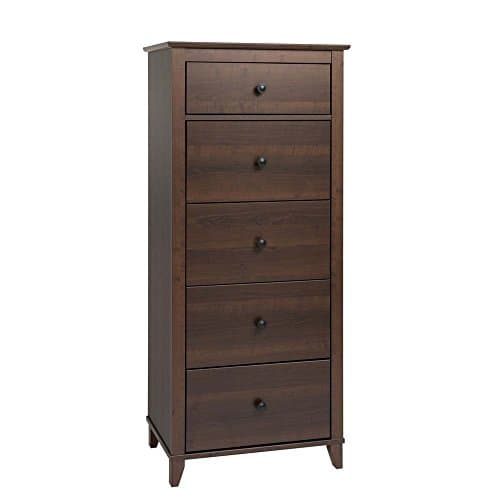 Prepac Yaletown Traditional 5-Drawer Tall Dresser for Bedroom, Wood Tall Bedroom Dresser Chest of Drawers 16" D x 23" W x 52.5" H, Espresso, EDBR-1204-1