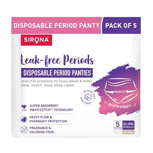 Sirona Disposable Period Panty for Girls & Women | XXL | Pack of 5 | 360° Coverage for Stress Free Periods | Leakage Protection for Heavy Flow | Rash Free | Super Absorbent with Comfortable Fit