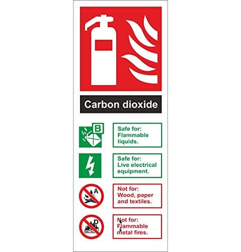 5 x Carbon Dioxide Fire Extinguisher ID Signs 80mm x 200mm - Self Adhesive