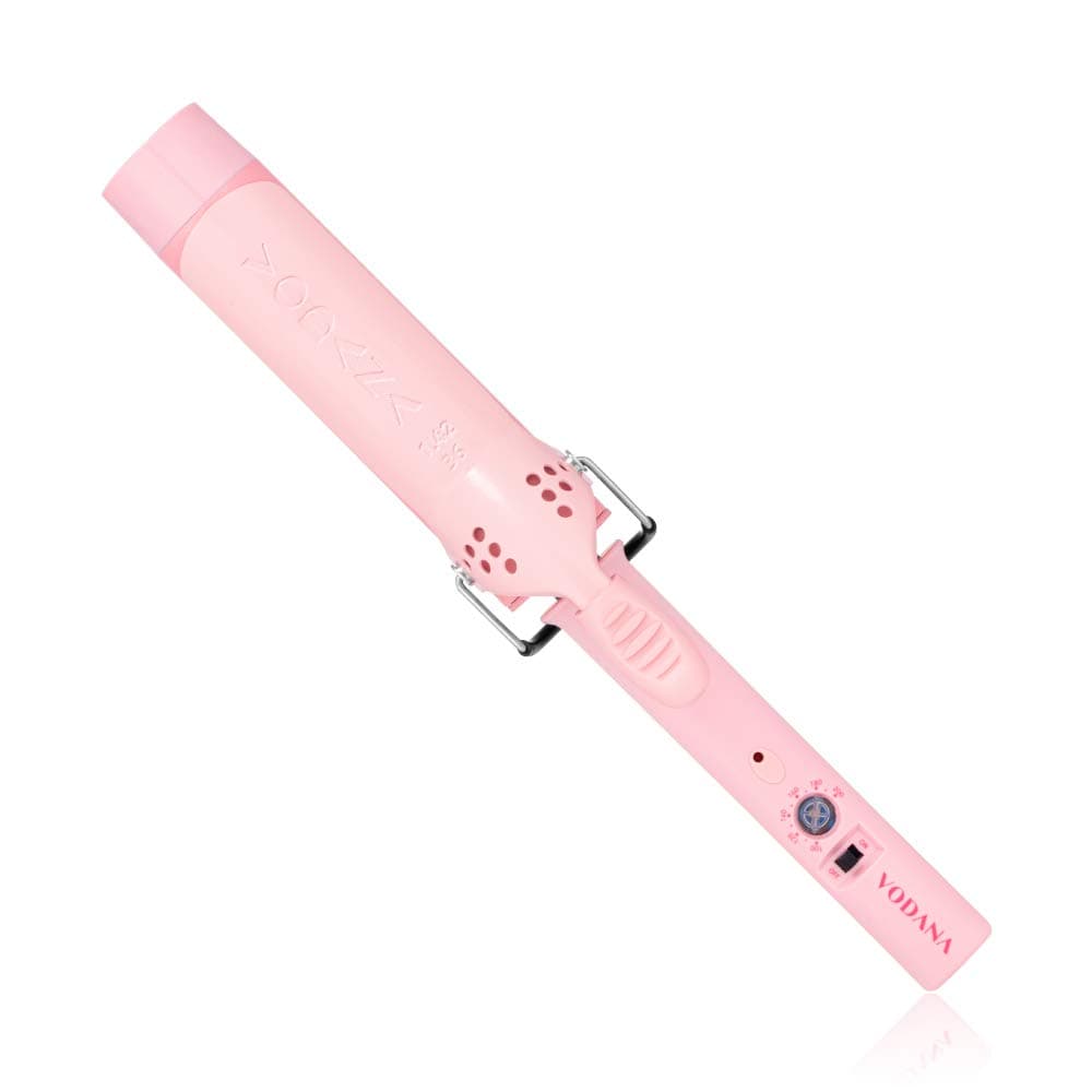 VODANA Professional GlamWave Plus Ceramic Curling Iron, Free Voltage, Natural Curls, Medium Barrel Hair Curler, Curling Wand (1.42 inch, Pink)