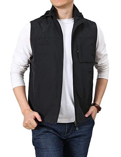 Gihuo Men's Golf Lightweight Photo Vest Fishing Travel Safari Vest Softshell Causal Sleeveless Jacket Outerwear(Black#4-L)