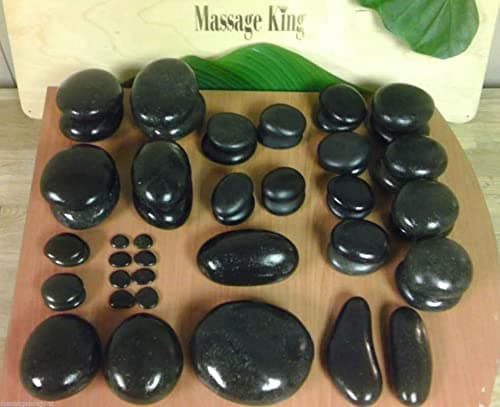 50 pc Hot Stones Set for Massage - Genuine Hand-Picked & paired Large & Medium Basalt Stones - Includes Sacral, Trigger, Toe, Palm, & Facial Stones.