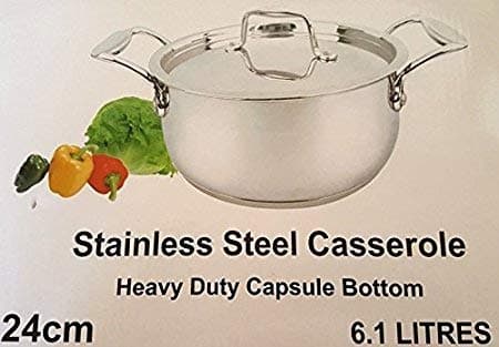 Mastercook Longlife Cookware Stainless Steel Casserole Heavy Duty Capsule Bottom (24cm / 6.1 litres)
