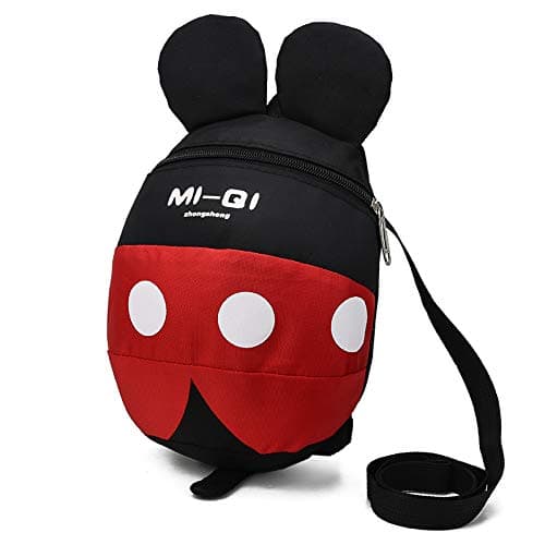 Baby Toddler Safety Harness Backpack Child Kids Cute Cartoon Strap Shoulder Backpack Bag with Reins Leash Rucksack Harness Walkers Tether Belt (Black+Red,M-for 2-5 Years Old)