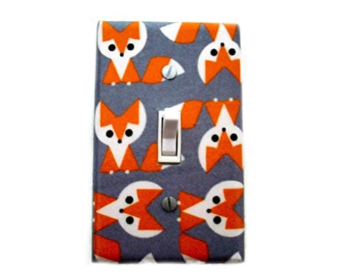 Fox Light Switch Cover - Forest Friends Nursery Decor - Woodland Animals Switchplate - Grey Orange White