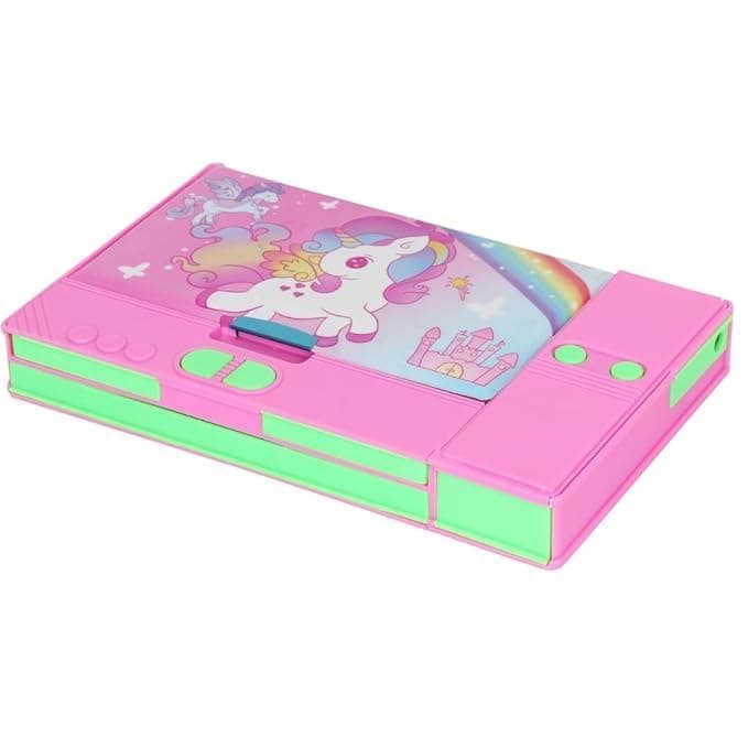 Urban Festivities Plastic Unicorn Jumbo Button Pencil Box For Girls Multifunctional Pencil Case Double Sided Magnetic Pencil Box For Kids School Supply, Pink