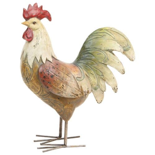 Rooster Sculpture with Distressed Antique Wood Finish, Home Garden, 13-inch