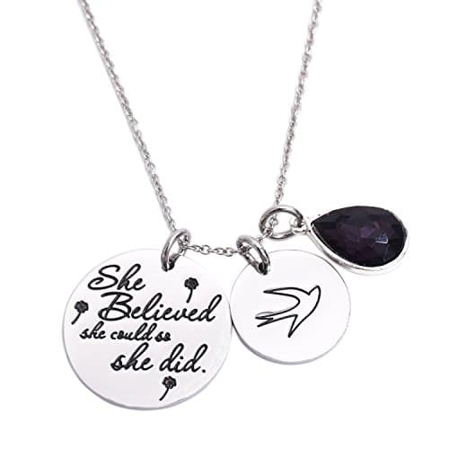 LParkin She Believed She Could So She Did Pendant Necklace Birthstone Motivation Jewelry