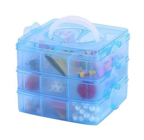 Storage Box 3-Tier 18 Sections Transparent Stackable Adjustable Compartment Slot Plastic Craft Organizer for Toy Desktop Jewelry Accessory Drawer Or Kitchen, Colour May Very