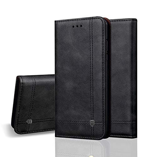 TARKAN Vintage Leather Flip Cover - Vegan Back Stand Wallet Case with Card Slot for Nokia 6.1 Plus (Black)