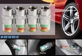 4 x Car Valve Tyre Caps - Monitor Wheel Pressure 30-32-34 PSI Tyre Air Sensor Alert Indicator Stem Cover Stainless Steel