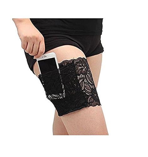 Mttheaw Fashion Women Pocket Elastic Anti-Chafing Elastic Lace Thigh Band-Black M 1PC