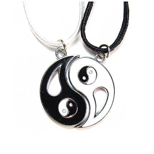 Yin Yang Best Friend Pendants in Black & White on Cord Necklaces